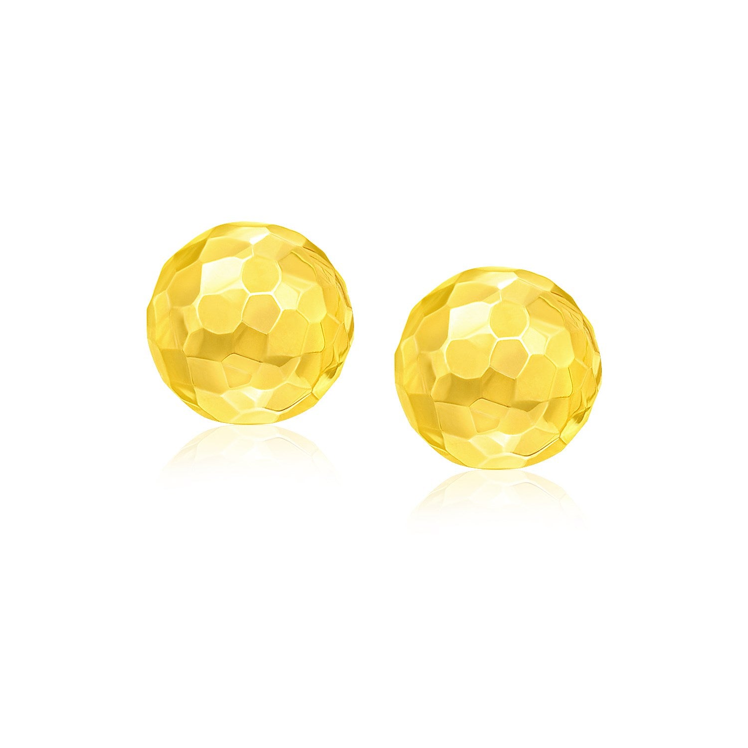 14k Yellow Gold Round Faceted Style Stud Earrings(7mm) in a sleek high-contrast midnight luxury editorial style